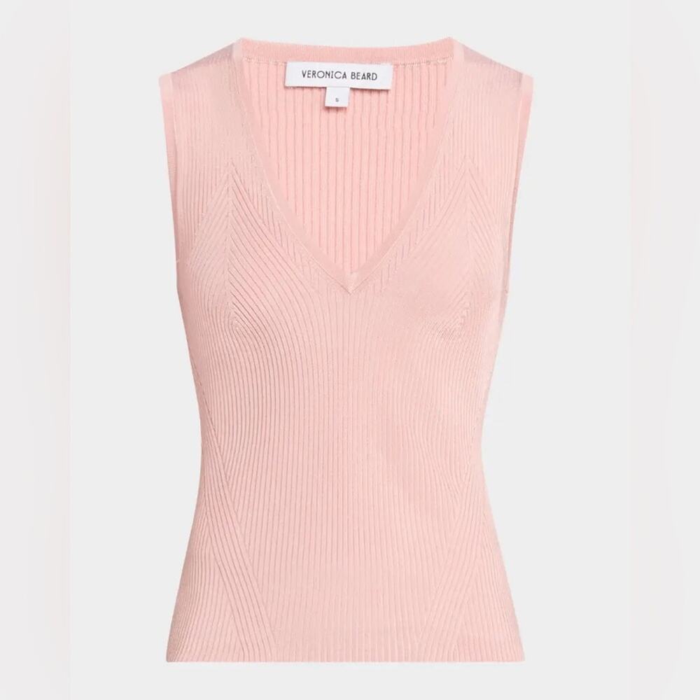 Veronica Beard Sid Sleeveless Ribbed Tank Top Pink Medium